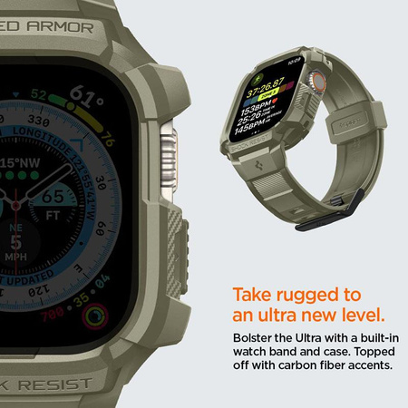 Spigen Rugged Armor Pro - Bracelet avec étui pour Apple Watch Ultra 49 mm (Vintage Khaki)