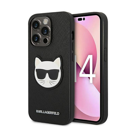 Pouzdro Karl Lagerfeld Saffiano Choupette Head Patch - pouzdro pro iPhone 14 Pro Max (černé)