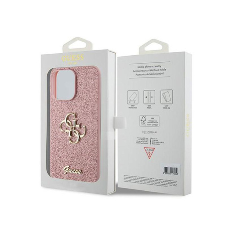 Pouzdro Guess Glitter Script Big 4G - iPhone 15 Pro (růžové)