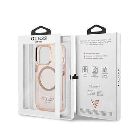 Guess Gold Outline Translucent MagSafe - Case for iPhone 13 Pro (Pink)