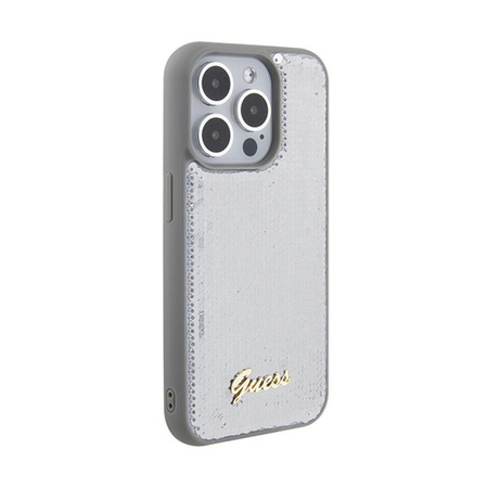 Guess Sequin Script Metal - Coque iPhone 15 Pro Max (argent)