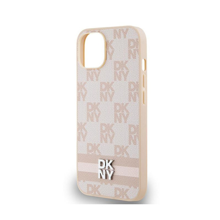 DKNY Leather Checkered Mono Pattern & Printed Stripes - iPhone 14 / 15 / 13 Case (pink)