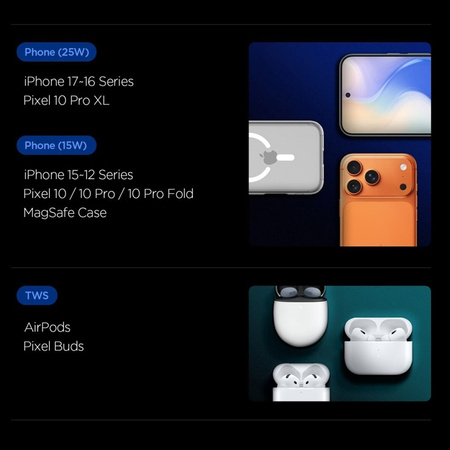 Spigen Essential EF302MOQ – 2-in-1 kabelloses Ladegerät mit MagSafe 25W Qi2.2 (Schwarz)
