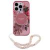 Guess IML Flowers With Pearl Strap MagSafe - pouzdro pro iPhone 16 Pro Max (růžové)