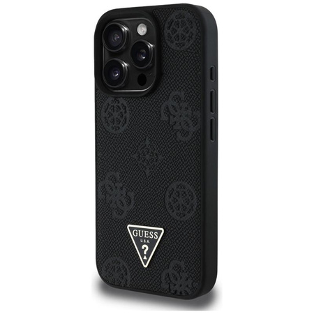 Guess Grained Hot Stamp Peony Triangle Logo MagSafe - pouzdro pro iPhone 16 Pro (černé)