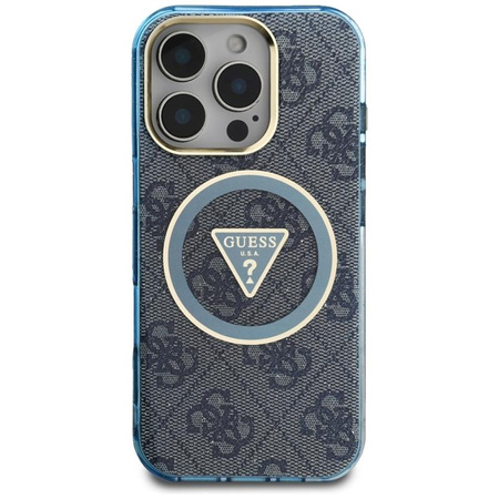 Guess IML Metal Glitter 4G Circle Triangle MagSafe - Pouzdro pro iPhone 16 Pro Max (modrá)