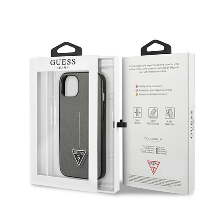 Guess Saffiano Triangle Logo Case - pouzdro pro iPhone 14 Plus (stříbro)