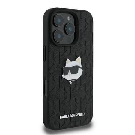 Karl Lagerfeld Monogram Choupette Head Pin - Coque iPhone 16 Pro Max (noir)