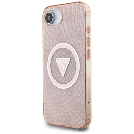 Guess IML Metal Glitter 4G Circle Triangle MagSafe - pouzdro pro iPhone 16e (růžové)