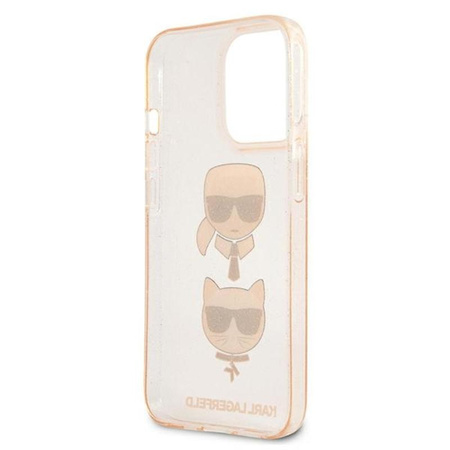 Karl Lagerfeld Glitter Karl & Choupette Kopf - iPhone 13 Pro Max Hülle (Gold)