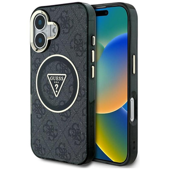Guess IML Metal Glitter 4G Circle Triangle MagSafe - étui pour iPhone 16 (noir)
