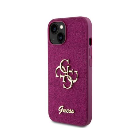 Guess Glitter Script Big 4G - Coque iPhone 15 (violet)