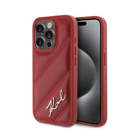 Karl Lagerfeld Diagonal Quilted Script - Coque iPhone 15 Pro Max (rouge)