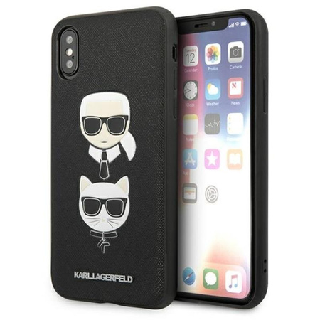 Karl Lagerfeld Saffiano Karl & Choupette Heads - pouzdro pro iPhone Xs / X (černé)