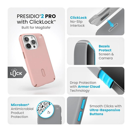Speck Presidio2 Pro ClickLock & MagSafe - pouzdro pro iPhone 15 Pro (Dahlia Pink/Rose Copper)