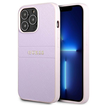 Pouzdro Guess Saffiano Hot Stamp & Metal Logo - iPhone 13 Pro (lila)
