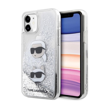 Karl Lagerfeld Liquid Glitter Karl & Choupette Heads - Etui iPhone 11 (srebrny)