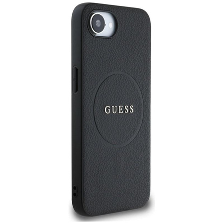 Guess Grained Ring MagSafe - Pouzdro na iPhone 16e (černé)