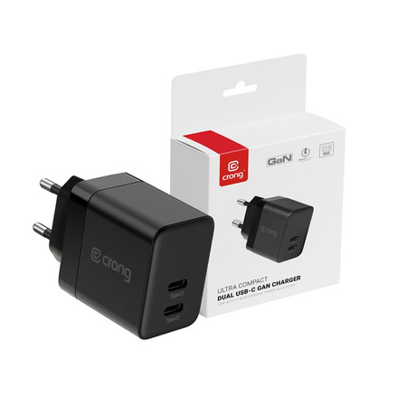 Crong Ultra Compact GaN - Ładowarka sieciowa 35W PD 3.0 2x USB-C (czarny)