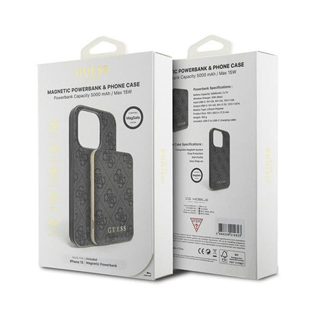 Guess Bundle Pack MagSafe 4G Metal Gold Logo - Case Set + Power Bank 5000mAh MagSafe iPhone 15 (black)