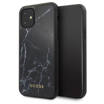 Coque rigide en verre trempé Guess Marble - Coque iPhone 11 (noir)