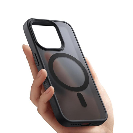 Crong Hybrid Frost MAG tok – MagSafe-fel rögzíthető iPhone 16 Pro Maxhoz (fekete)