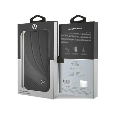 Mercedes Booktype Leather Wave Pattern - iPhone 15 Pro Case (black)