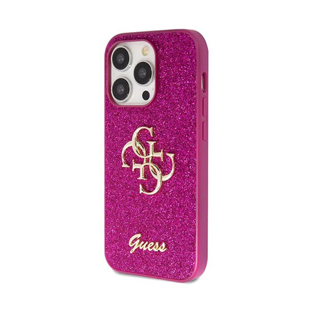 Pouzdro Guess Glitter Script Big 4G - iPhone 15 Pro (fialové)