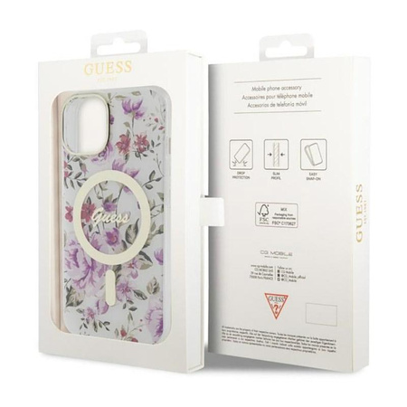 Guess Flower MagSafe - Schutzhülle für iPhone 14 Plus (Transparent)