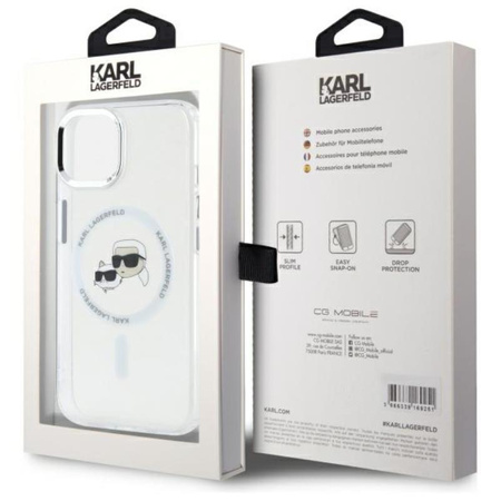 Karl Lagerfeld IML Metal Karl & Choupette Head MagSafe - Coque pour iPhone 15 (blanc)