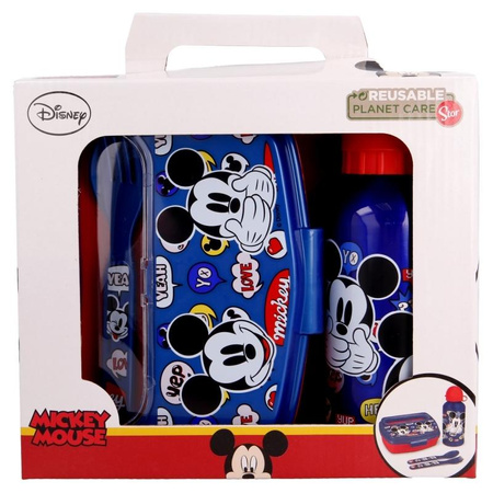 Mickey Mouse - uzsonnás doboz készlet, 400ml-es bidon, evőeszközök