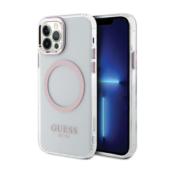 Guess Metal Outline MagSafe - iPhone 12 / iPhone 12 Pro tok (átlátszó / rózsaszín)