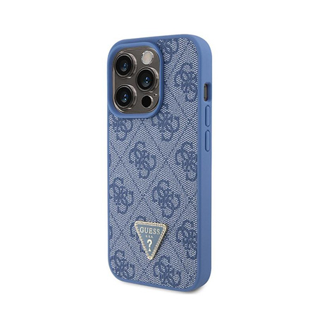 Kožené pouzdro Guess 4G Triangle Strass - iPhone 15 Pro (modré)