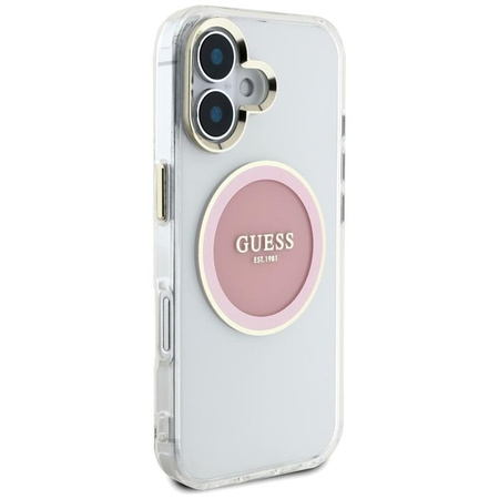 Guess IML Metal Colored Circle Classic Logo MagSafe - Pouzdro pro iPhone 16 (růžová)