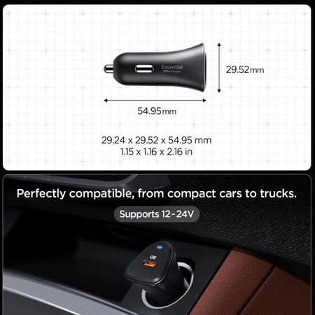 Spigen Essential EV301 - USB-C PD 3.0 PPS 30W Autoladegerät (Schwarz)