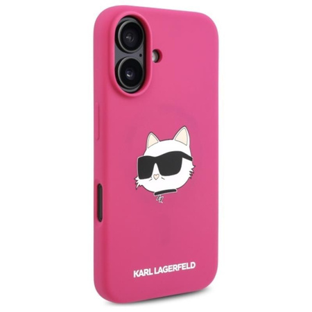 Karl Lagerfeld szilikon Choupette fej nyomtatás MagSafe - iPhone 16 tok (fukszia)