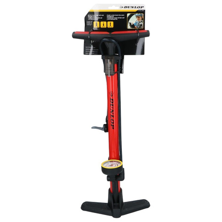 Dunlop - Floor pump for bikes, balls, mattresses with pressure gauge (Red)