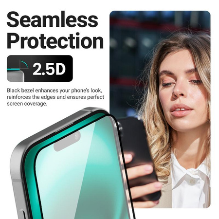 Crong 3D Armor Glass - Vetro temperato per iPhone 16e / iPhone 14 / iPhone 13 / iPhone 13 Pro + telaio di installazione