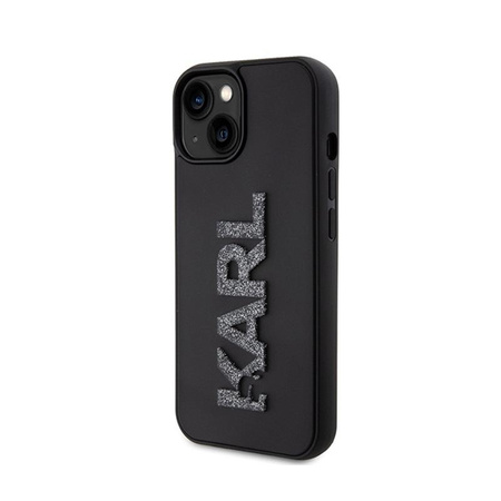 Karl Lagerfeld 3D Rubber Glitter Logo - pouzdro pro iPhone 15 (černé)