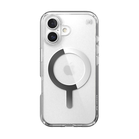 Speck Presidio Perfect-Clear MagSafe - iPhone 16 Case (Clair / Finition Chrome / Argent Serein)