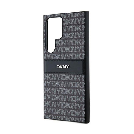 DKNY bőr mono csíkos és fém logóval - Samsung Galaxy S24 Ultra tok (fekete)