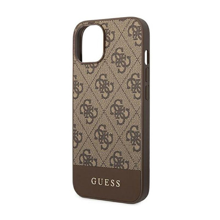 Guess 4G Bottom Stripe Metal Logo Collection - pouzdro pro iPhone 14 Plus (hnědé)