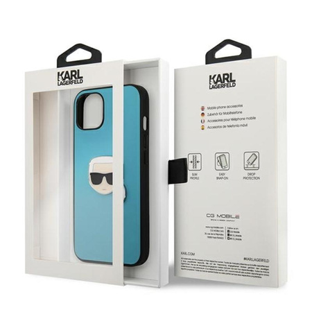 Karl Lagerfeld PU Leder Karl's Head Metall - iPhone 13 Tasche (blau)