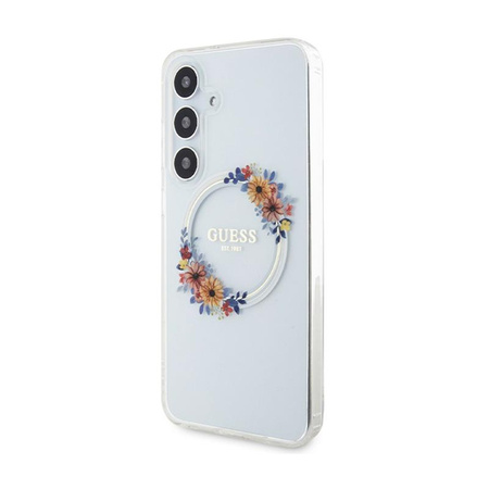Guess IML Flowers Wreath MagSafe - Étui pour Samsung Galaxy S24+ (transparent)