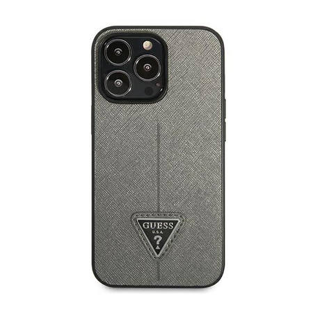Guess Saffiano Triangle Logo Case - Case for iPhone 14 Pro (Silver)