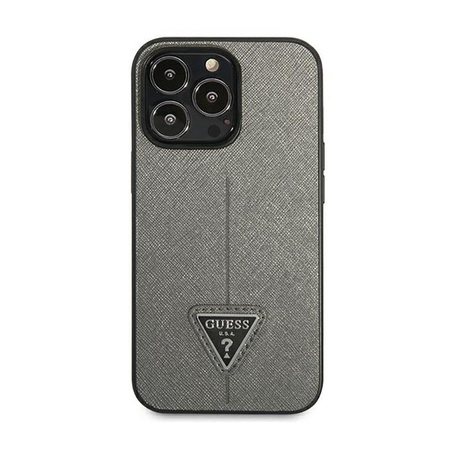 Guess Saffiano Triangle Logo Case – Etui iPhone 14 Pro Max (srebrny)