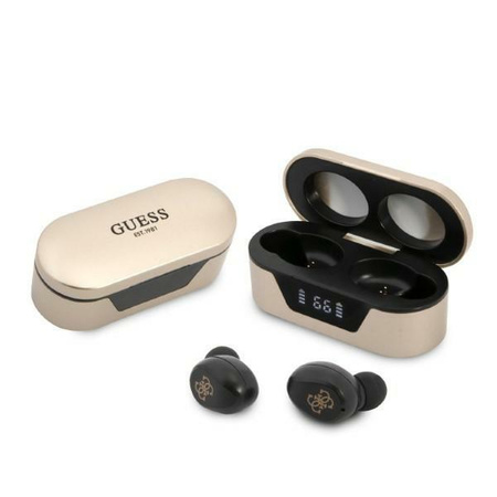 Guess True Wireless Earphones BT5.0 5H - TWS sluchátka + nabíjecí pouzdro (zlaté)