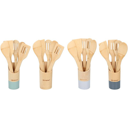 Alpina - Set of bamboo cooking utensils 5 pcs. with stand