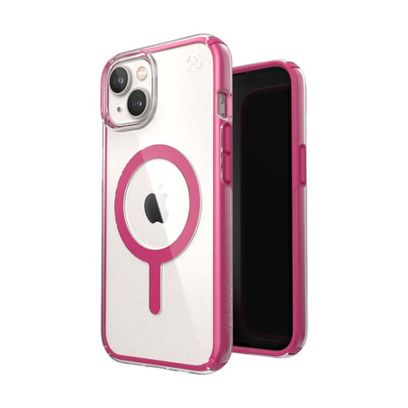 Speck Presidio Perfect-Clear with Impact Geometry + MagSafe - iPhone 14 / iPhone 13 Case with MICROBAN Coating (Clear / Digital Pink)