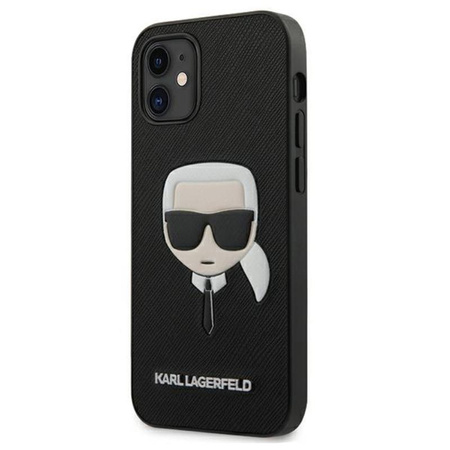 Karl Lagerfeld Saffiano Ikonik Karl`s Head - Coque pour iPhone 12 mini (noir)